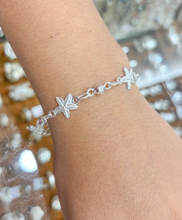 Pulsera estrellas de mar con esferas- Plata