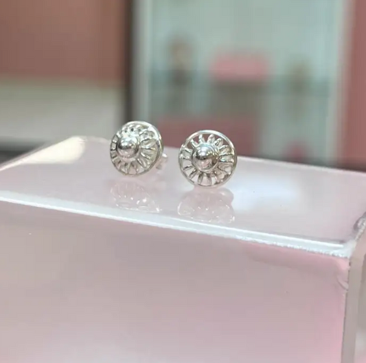 Arete circular bola pegado - Plata