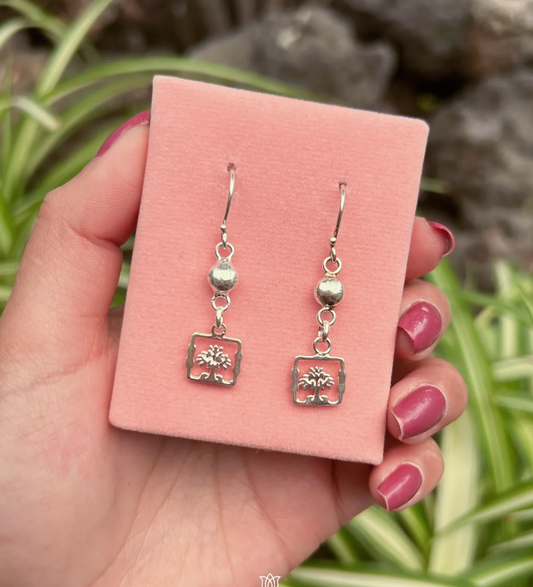 Arete arbol de la vida cuadrado esfera plata colgante - Plata