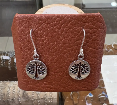 Arete circular con arbol de la vida hueco, colgante - Plata