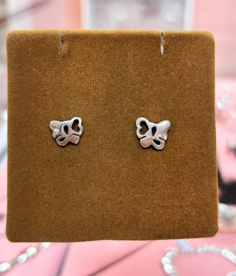 Arete mariposa pegado  - Plata quemada