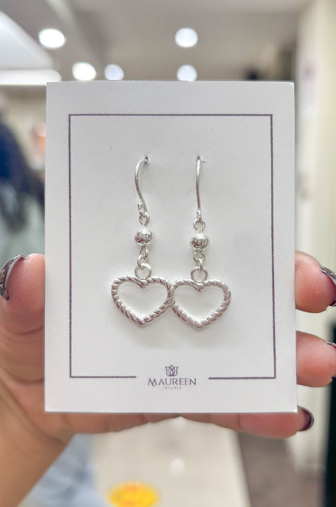 Arete esfera con corazon trenzado calado colgante -  Plata