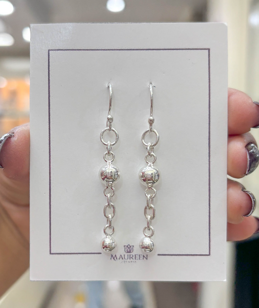 Arete dos esferas con cadena- Plata