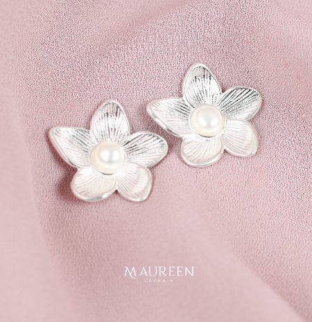 Arete flor perla diamantado pegado - Plata