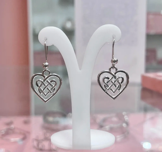 Arete corazon con rayas colgante  - Plata