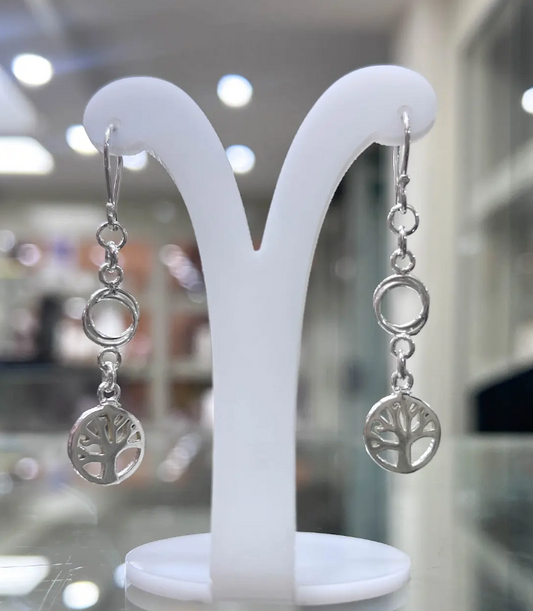 Arete arbol de la vida circular colgante - Plata