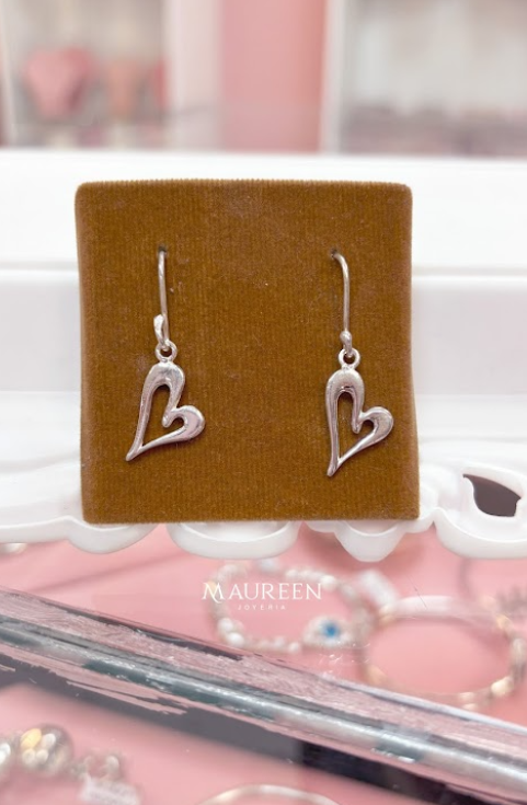 Arete corazon calado colgante - Plata