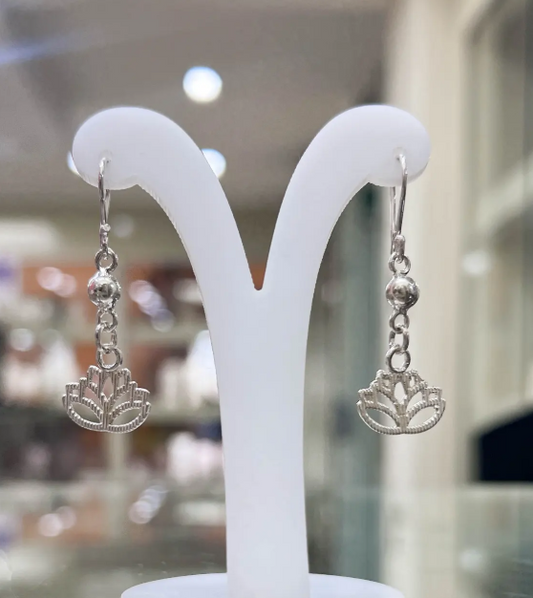 Arete bola y mandala con rayas colgante - Plata