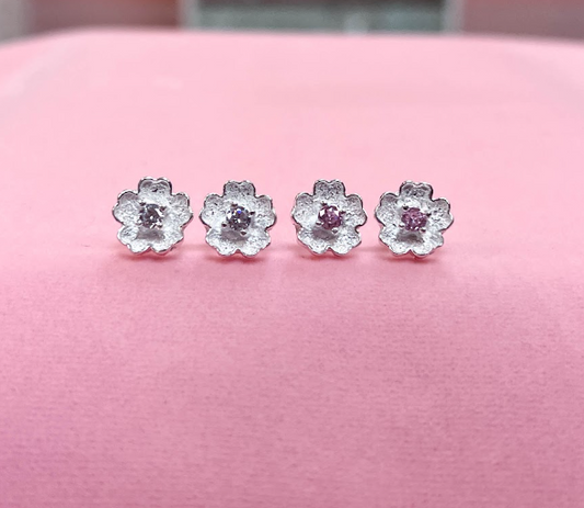 Arete piedrarosada blanca circon flor - Plata
