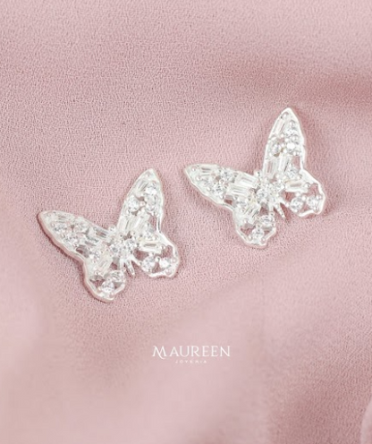 Arete mariposa calada con circones  - Plata