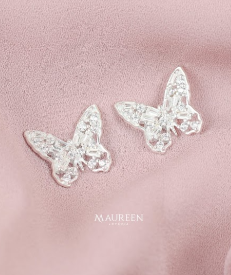 Arete mariposa calada con circones  - Plata
