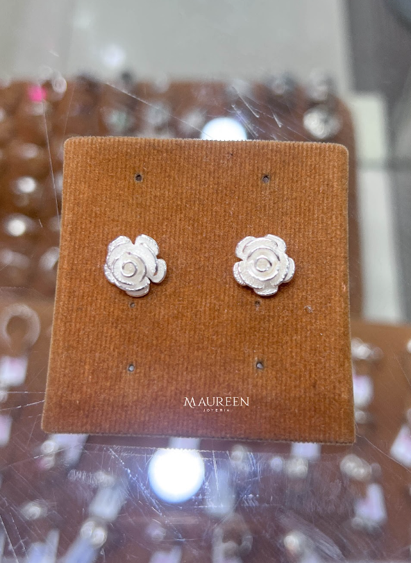 Arete flor 3d pegado - Plata