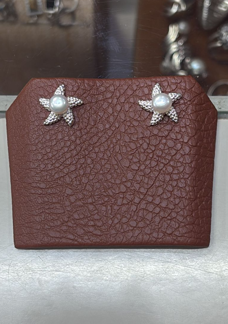 Arete estrella con perla pegado - Plata