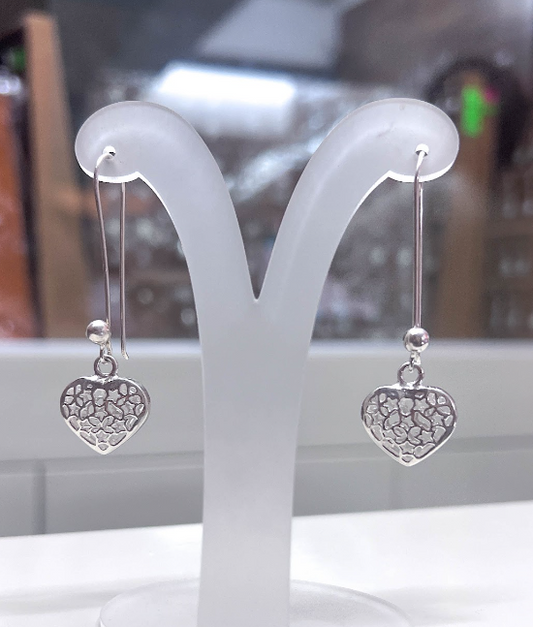Arete corazon calado con corazon y estrella colgante - Plata