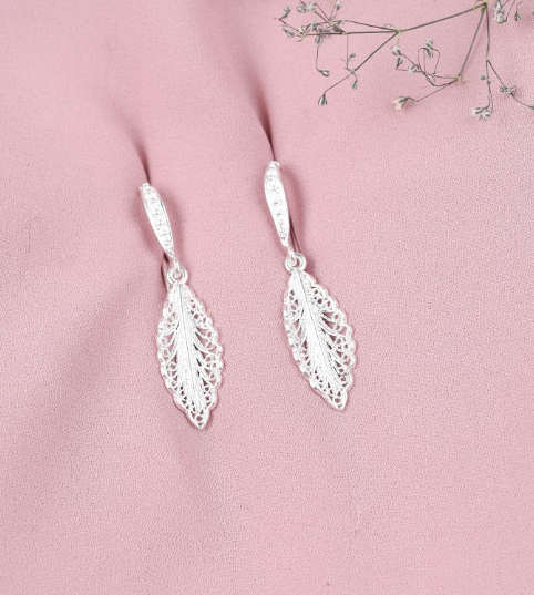 Arete hoja filigrana tejido - Plata