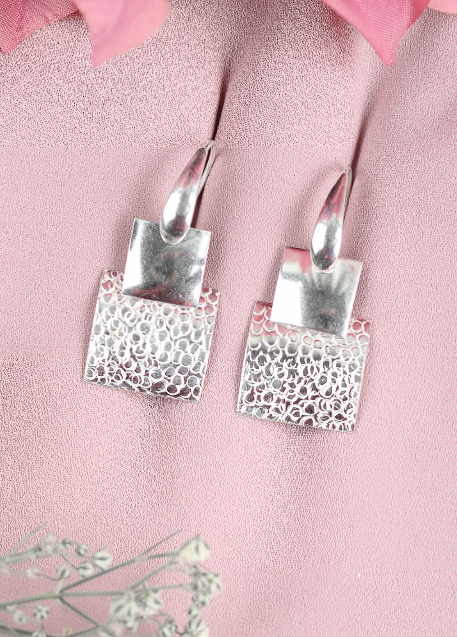 Arete dos cuadrados colgante - Plata