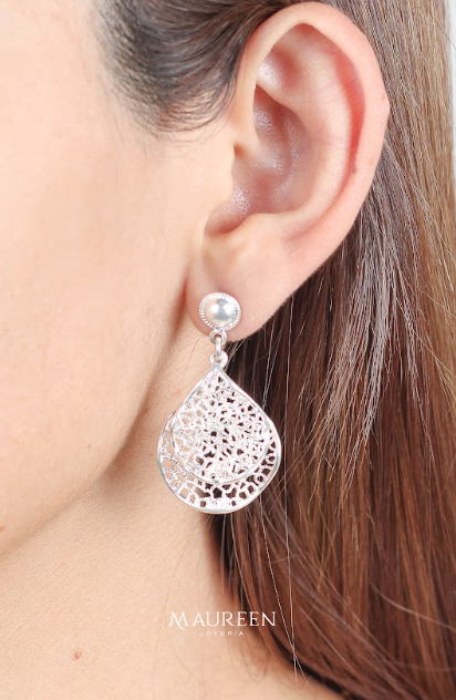 Arete colgante 2 hojas filigrana  - Plata