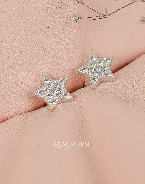 Arete estrella circones y puntos pegado - Plata