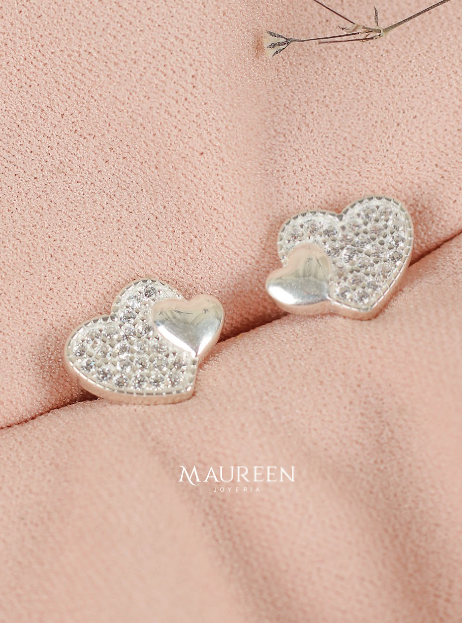 Arete doble corazon circones pegado- Plata