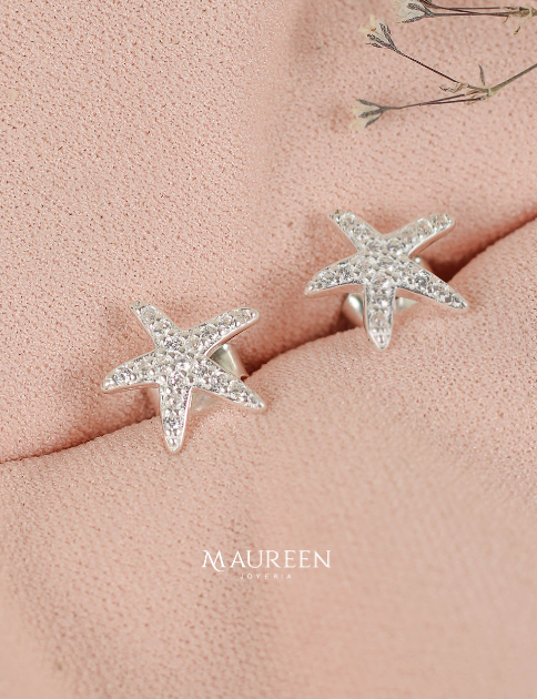 Arete estrella de mar con circones pegado - Plata