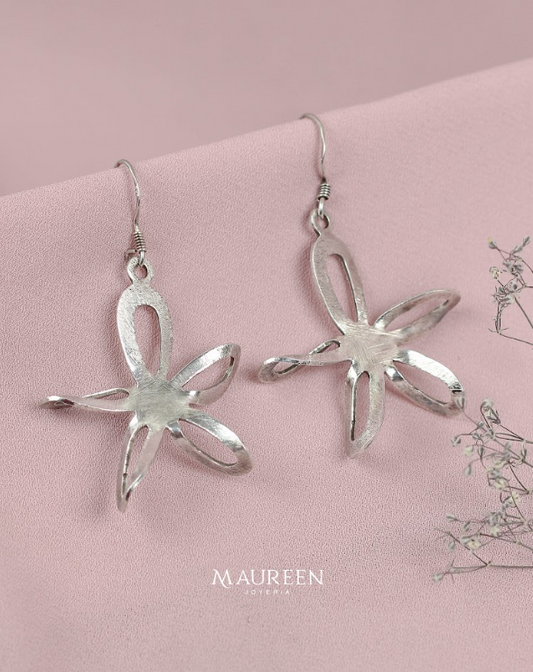 Arete colgante flor 5 petalos calados - Plata