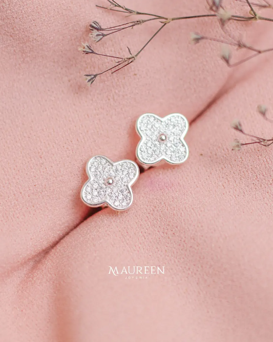 Arete flor 4 petalos circones pegado - Plata