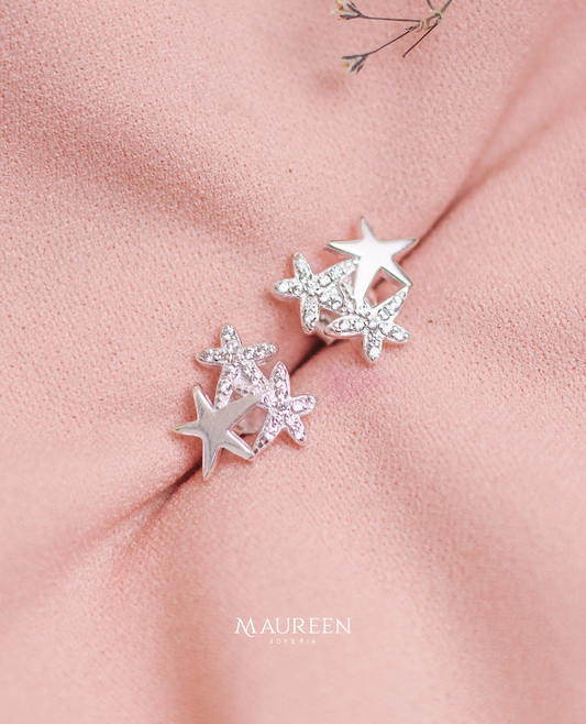 Arete tres estrellas con circones pegado- Plata