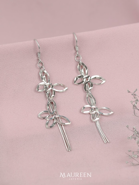 Arete colgante mariposa calada diamantada - Plata