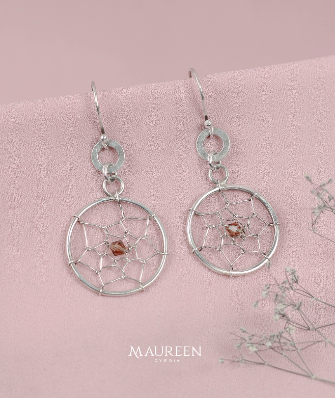 Arete colgante atrapasueños con citrino - Plata