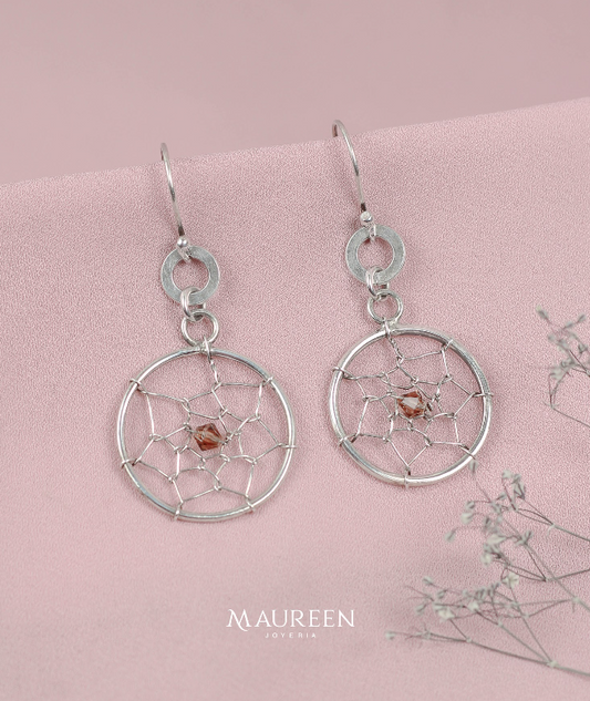 Arete colgante atrapasueños con citrino - Plata