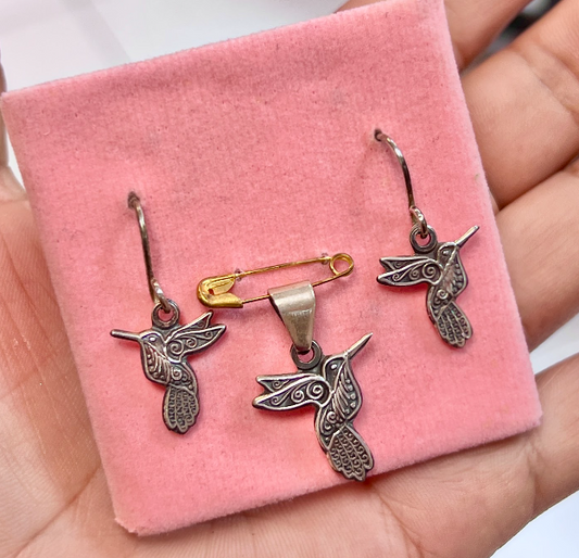 Juego colibrí colgante - Plata quemada