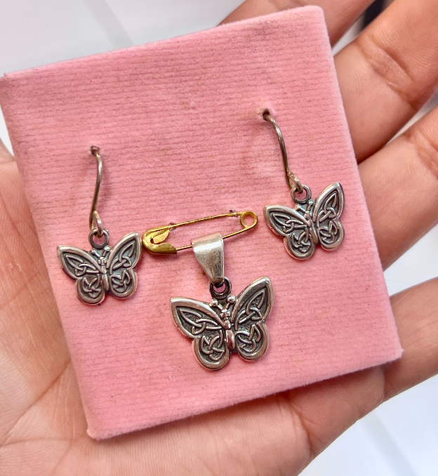 Juego mariposa colgante - Plata quemada