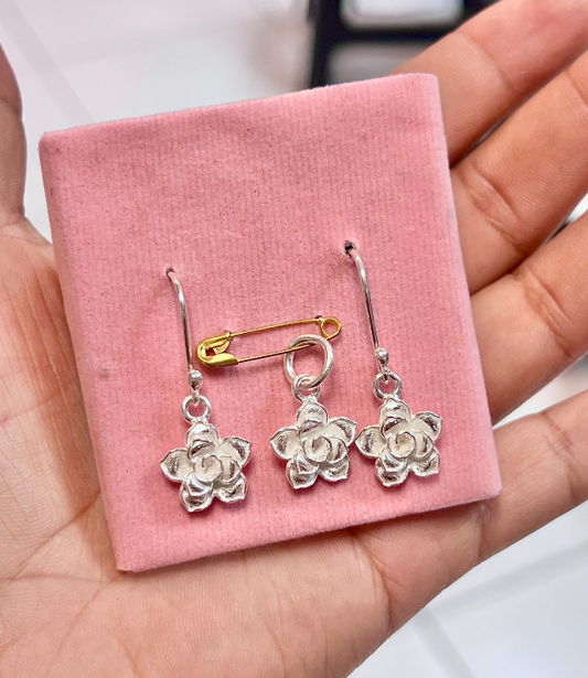 Juego flor 5 petalos colgante - Plata