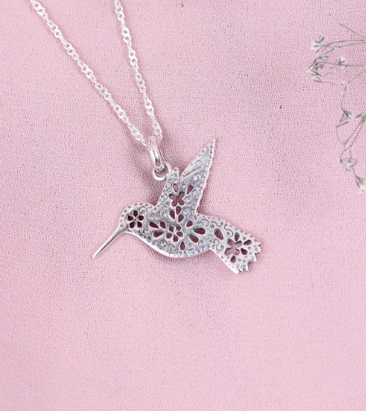 Dije colibri grande con flores - Plata