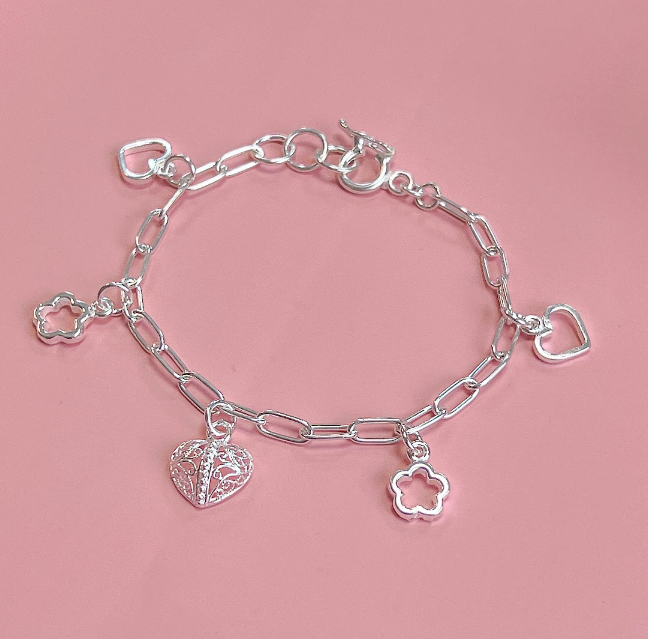 Pulsera dijes amor - Plata