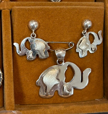 Juego elefante calado satinado - Plata