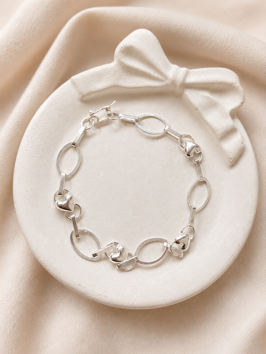 Pulsera corazon con oval - Plata