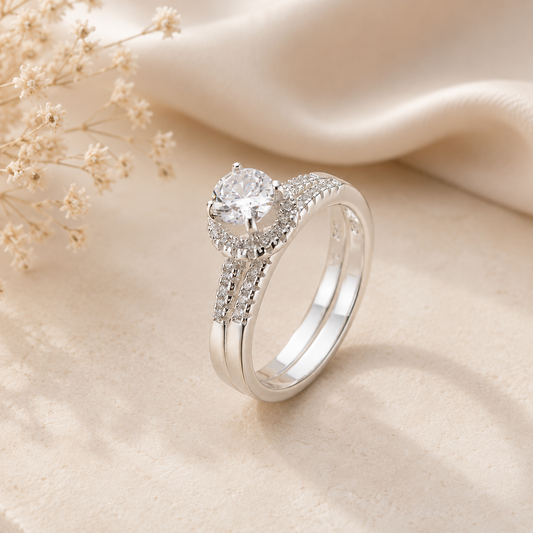 Anillo de compromiso doble circular  - Plata