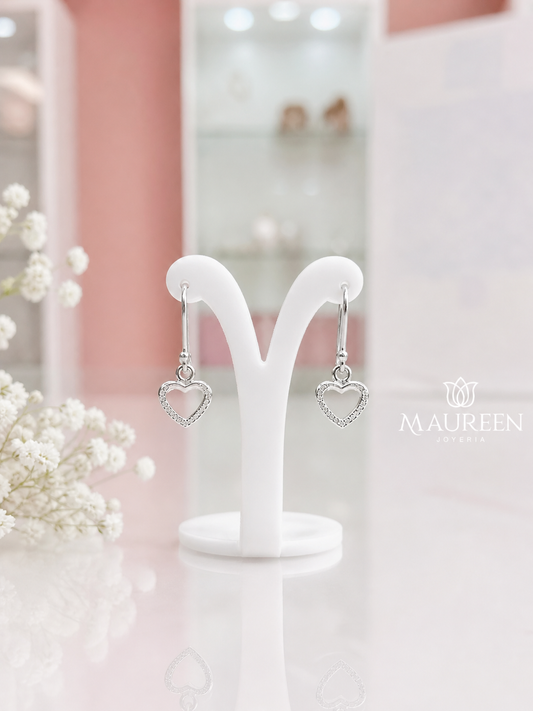 Arete corazón calado pequeño colgante  - Plata
