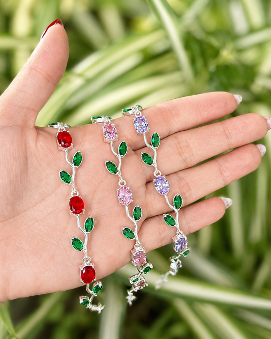 Pulsera tulipan con hojas - Plata