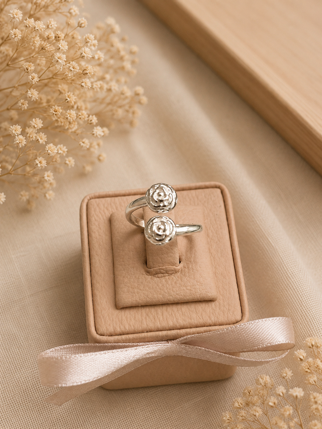 Anillo dos rosas ajustable - Plata