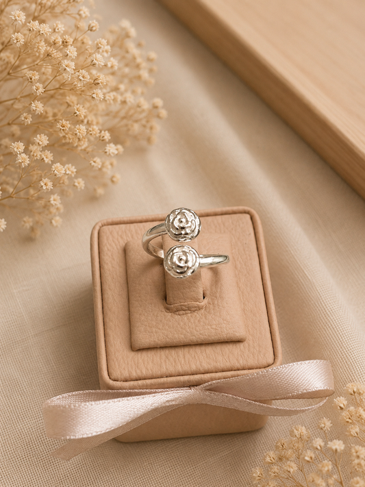 Anillo dos rosas ajustable - Plata