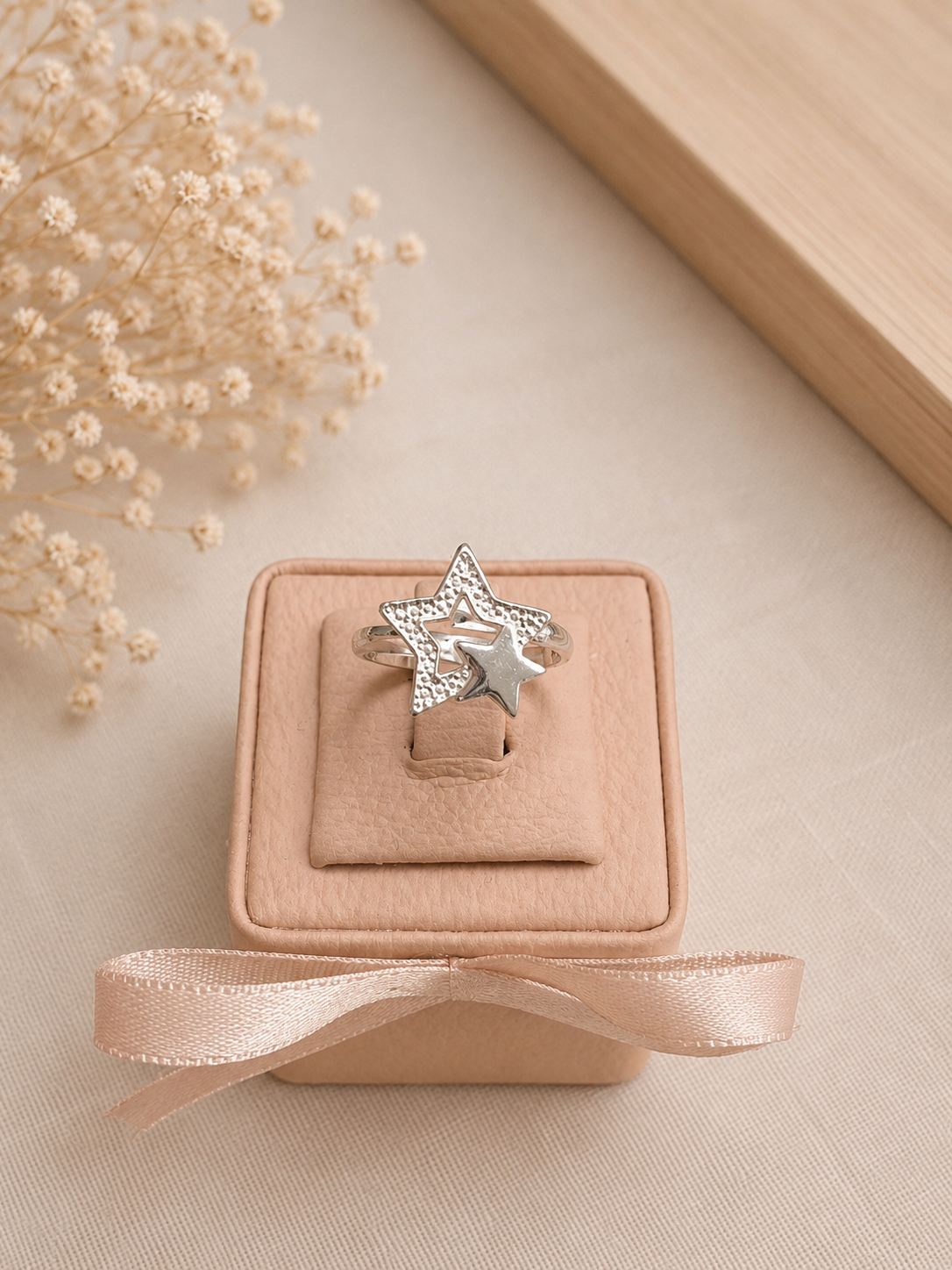 Anillo dos estrellas ajustable - Plata