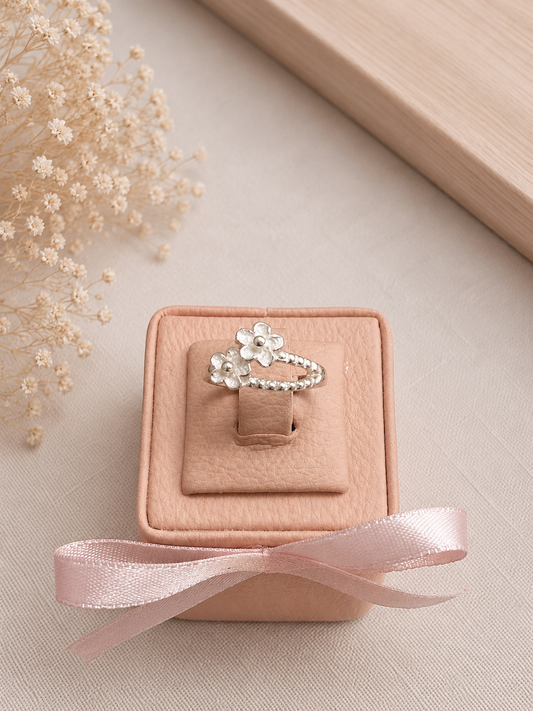 Anillo doble flor trenzada - Plata