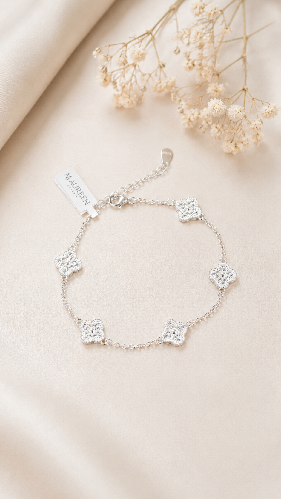 Pulsera  flores con circones - Plata