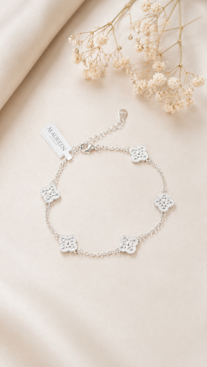 Pulsera  flores con circones - Plata