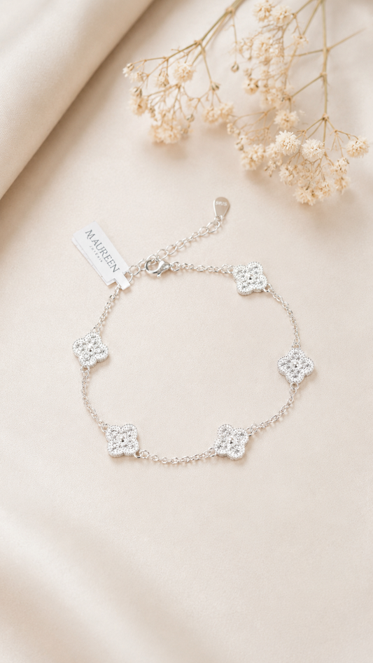 Pulsera  flores con circones - Plata
