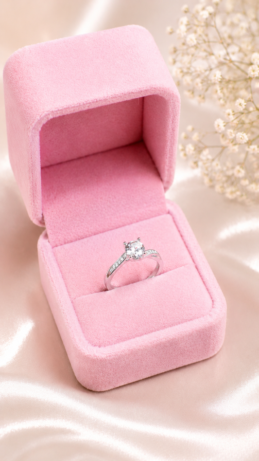 Anillo de compromiso ondas con mini circones - Plata