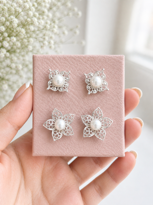 Arete perla filigrana - plata