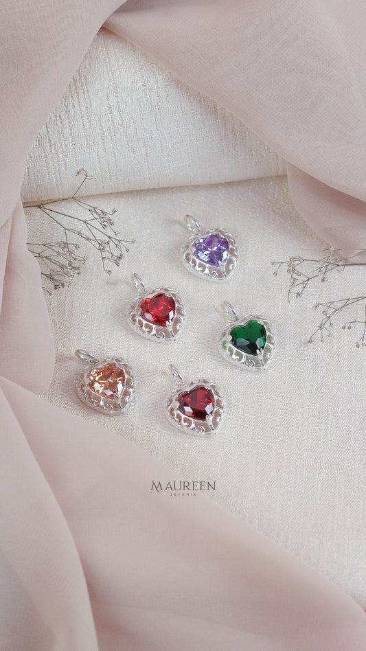 Dije corazón piedra de colores - Plata